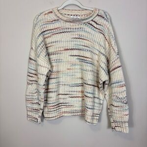 American Eagle Outfitters Cream Multicolor Crew Neck Sweater M